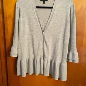 Light Gray Ruffled Hem Cardigan